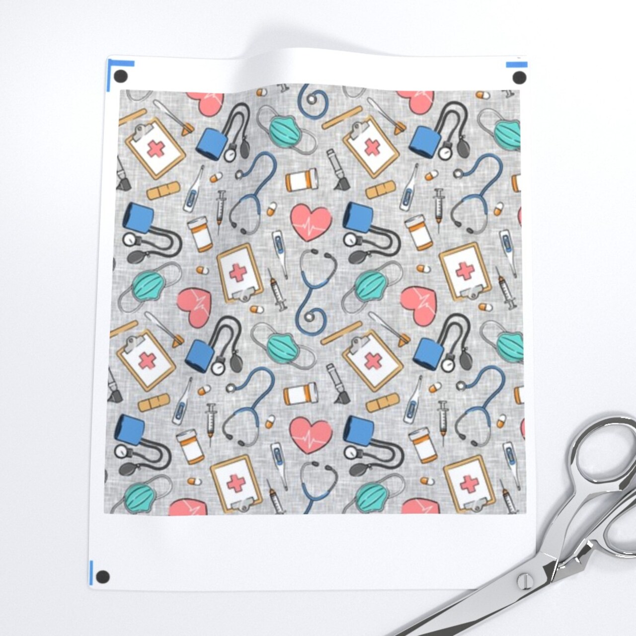 Small Scale Medical Doctor Nurse Blue Pink Grey Medicine Nursing Hospital Custom Printed Fabric by Spoonflower Various Fabrics by the Yard or Fat Quarter